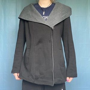 Sebby Black & Grey Buttoned Large Jacket Pea Coat